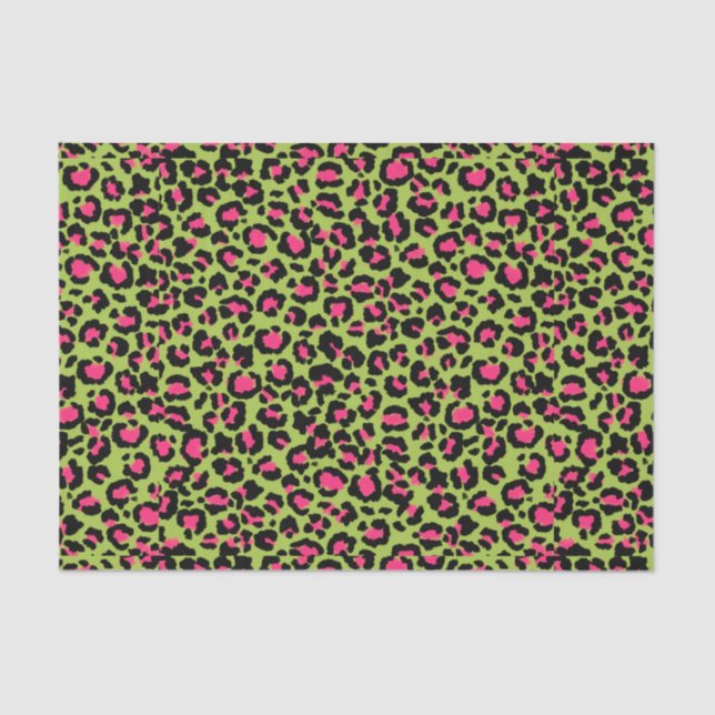 Leopard Pattern in Raspberry on Lime Green Tissue Paper (Front)