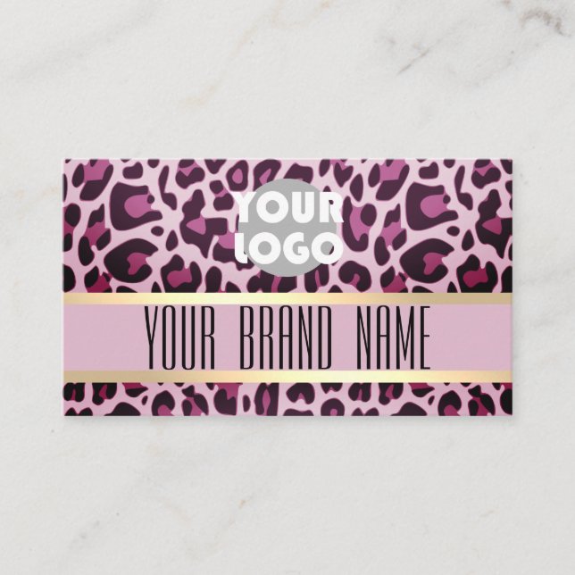 Leopard Pattern Logo Photo Opening Hours Lashes Business Card (Front)