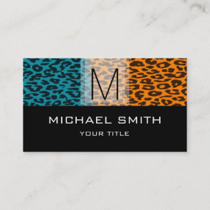Leopard Pattern Modern Black Monogram #19 Business Card