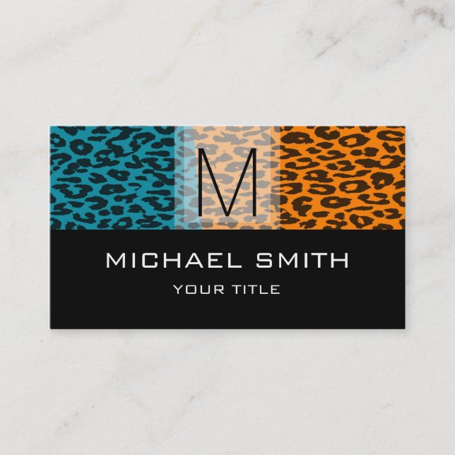 Leopard Pattern Modern Black Monogram #19 Business Card (Front)