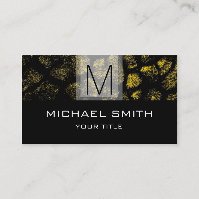 Leopard Pattern Modern Black Monogram #27 Business Card (Front)