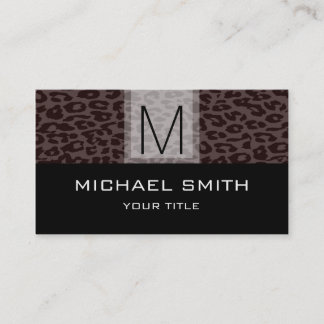 Leopard Pattern Modern Black Monogram #5 Business Card