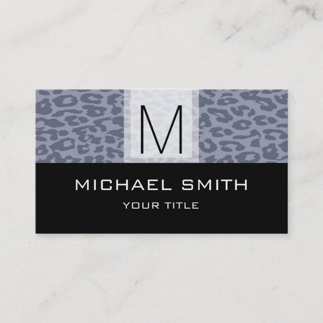Leopard Pattern Modern Black Monogram #7 Business Card (Front)