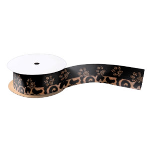 Leopard Pattern Paw Prints Satin Ribbon