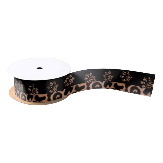 Leopard Pattern Paw Prints Satin Ribbon (Spool)