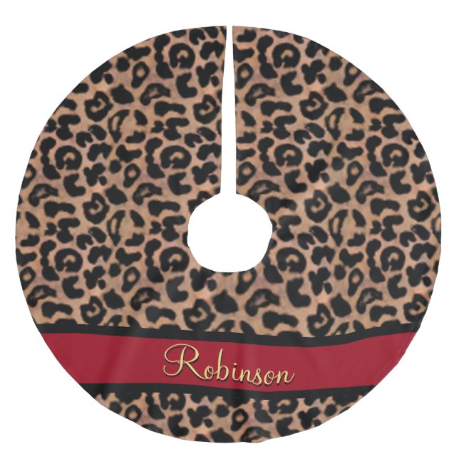 Leopard Pattern Red Custom Brushed Polyester Tree Skirt (Front)