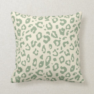 Leopard Pattern Sage Green and Cream Animal Print Cushion