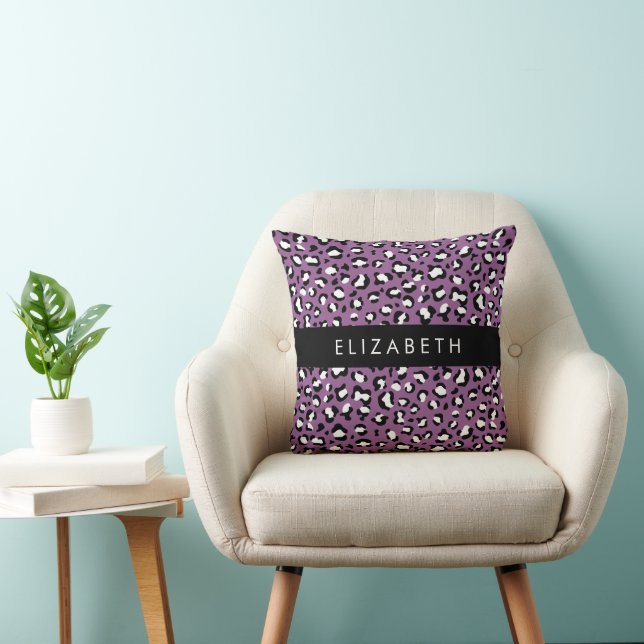 Leopard Pattern, Spots, Purple Leopard, Your Name Cushion (Chair)