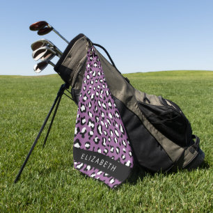 Leopard Pattern, Spots, Purple Leopard, Your Name Golf Towel