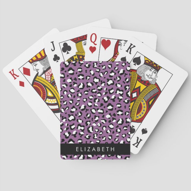 Leopard Pattern, Spots, Purple Leopard, Your Name Playing Cards (Back)