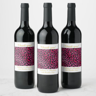 LEOPARD PATTERNED PINK CUSTOMIZABLE   WINE LABEL