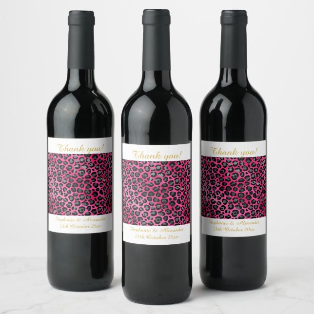 LEOPARD PATTERNED PINK CUSTOMIZABLE   WINE LABEL (Bottles)