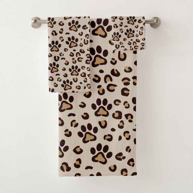 Leopard Paw Print Pattern Animal Bath Towel Set (Insitu)
