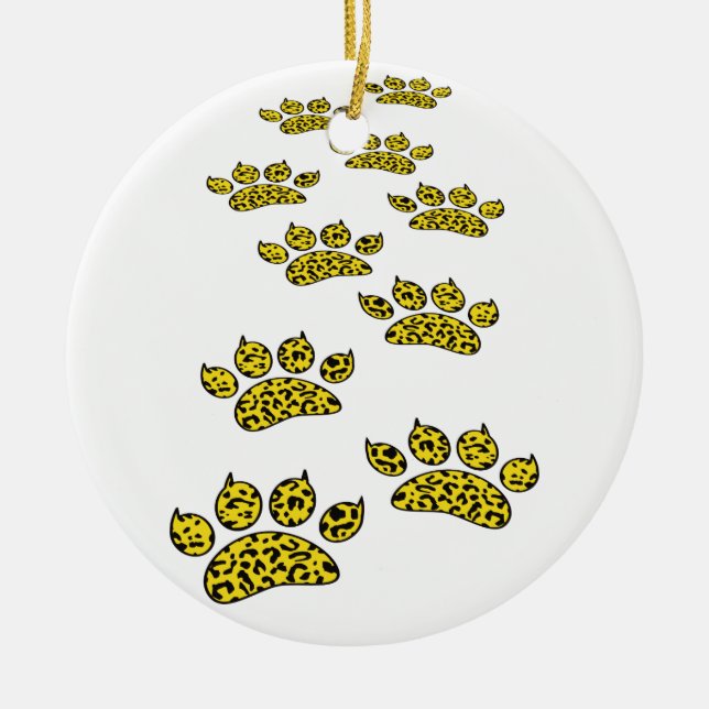 Leopard Paw Print Throw Ceramic Tree Decoration (Front)