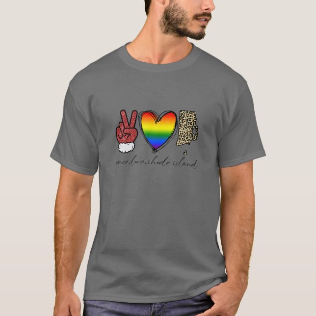 Leopard Peace Love Rhode Island Heart LGBT Pride C T-Shirt (Front)