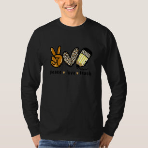 Leopard Peace Love Teach Teacher And Student Back T-Shirt