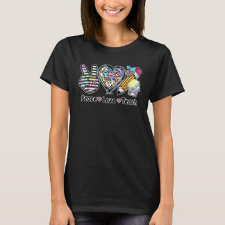 Leopard Peace Love Teach Teacher Last Day School P T-Shirt