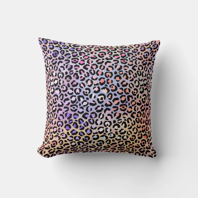 *~*  Leopard  Peach Animal Print Black Spots Cushion (Front)