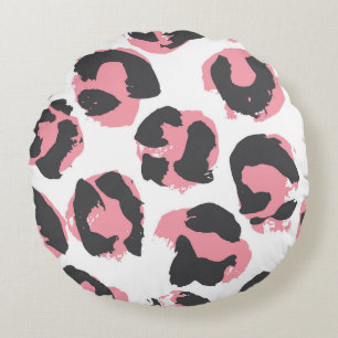 Leopard Pelt: Black Pink Texture Round Cushion
