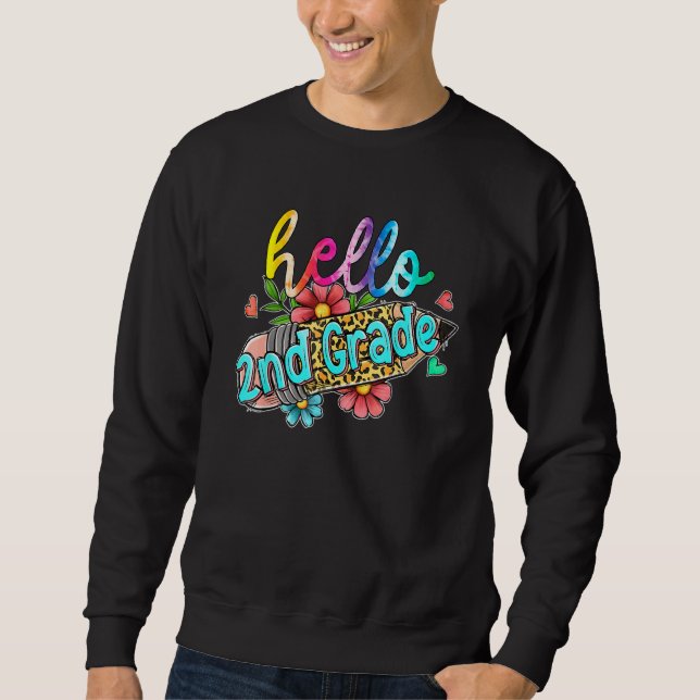 Leopard Pencil Hello 2nd Grade Back To School Kids Sweatshirt (Front)