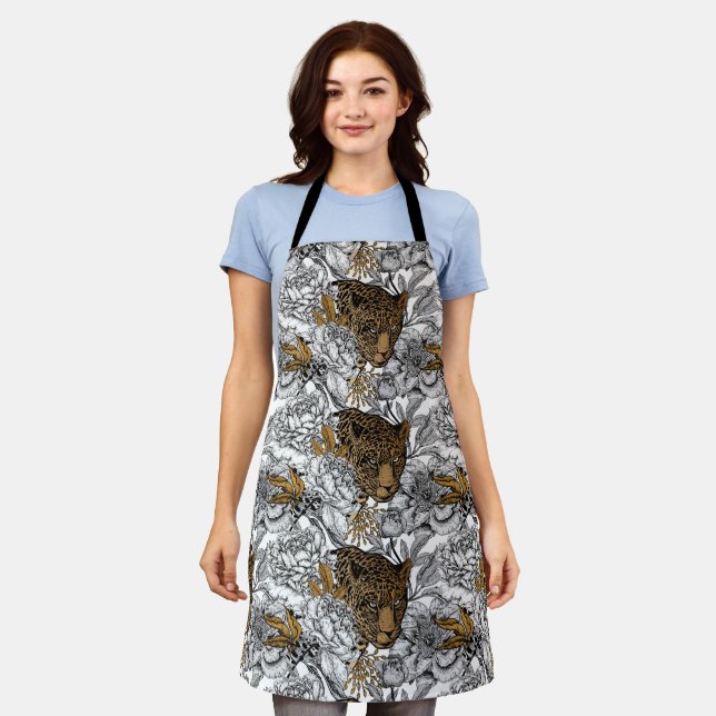 Leopard & Peonies Pattern Apron (Worn)