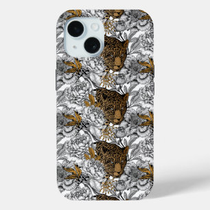 Leopard & Peonies Pattern iPhone 15 Case