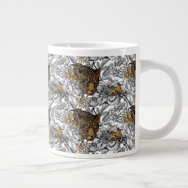 Leopard & Peonies Pattern Large Coffee Mug (Right)