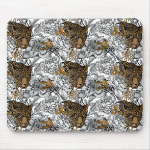 Leopard & Peonies Pattern Mouse Pad