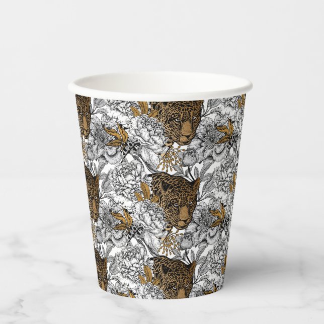 Leopard & Peonies Pattern Paper Cups (Front)