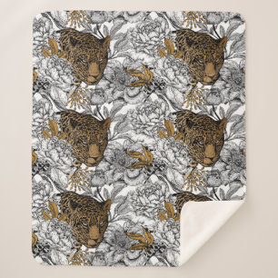 Leopard & Peonies Pattern Sherpa Blanket