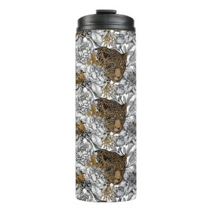 Leopard & Peonies Pattern Thermal Tumbler