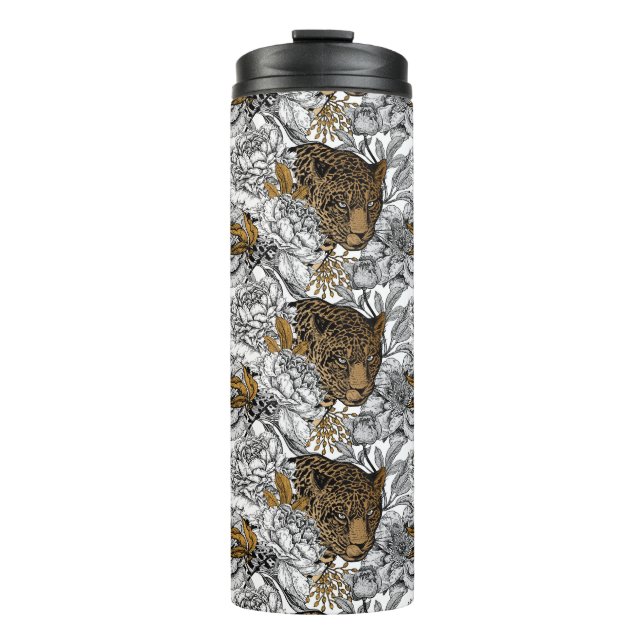 Leopard & Peonies Pattern Thermal Tumbler (Front)