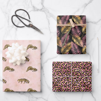Leopard Pink and Gold Jungle Pattern Wrapping Paper Sheet