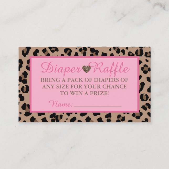 Leopard & Pink Baby Diaper Raffle Insert Cards (Front)