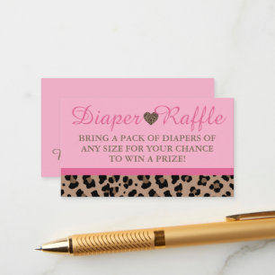 Leopard & Pink Baby Diaper Raffle Insert Cards