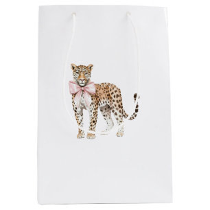 Leopard Pink Bow Birthday Medium Gift Bag