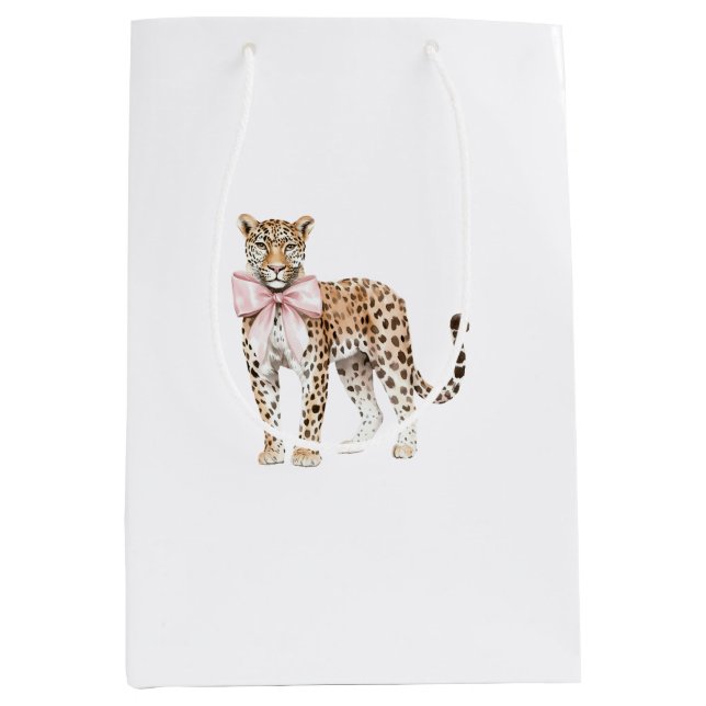 Leopard Pink Bow Birthday Medium Gift Bag (Front)