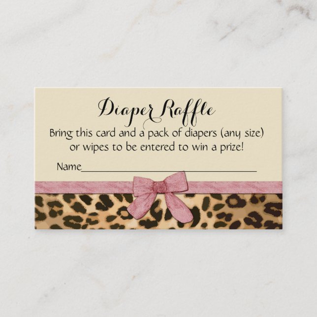 Leopard Pink Bow Girl Baby Shower Diaper Raffle Enclosure Card (Front)