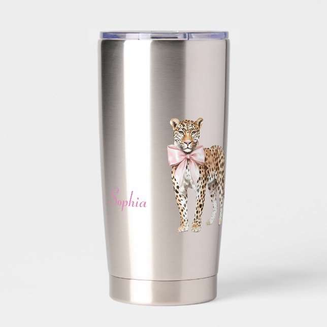 Leopard Pink Bow   Insulated Tumbler (Front)