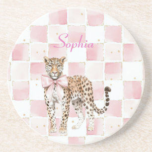 Leopard Pink Bow Squares Coaster
