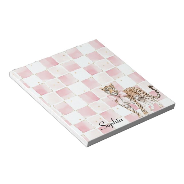 Leopard Pink Bow Squares Notepad (Angled)