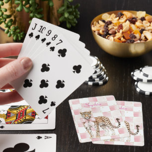 Leopard Pink Bow Squares Playing Cards