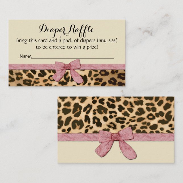 Leopard Pink Girl Baby Shower Diaper Raffle Card (Front/Back)