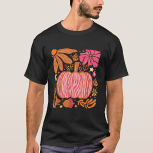 Leopard Pink Pumpkin Boho Floral Fall Autumn Vibes T-Shirt