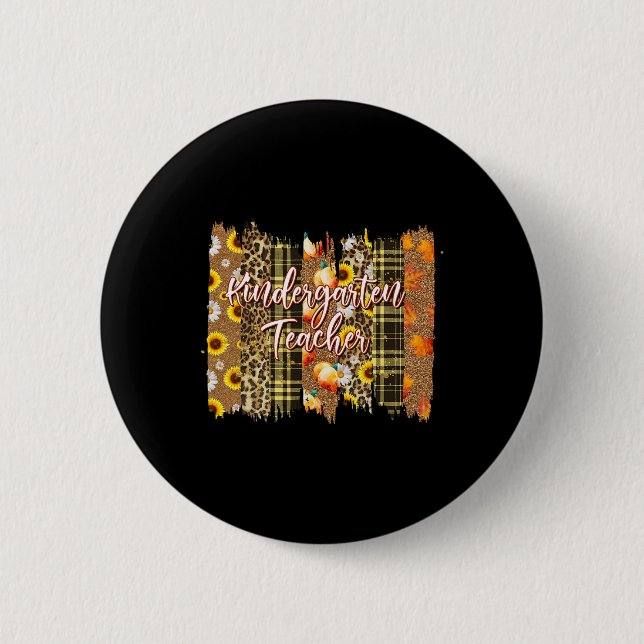 Leopard Plaid Fall Blessed Kindergarten Teacher Th 6 Cm Round Badge (Front)