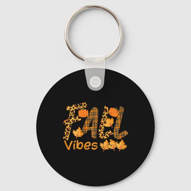 Leopard Plaid Fall Vibe Autumn Thanksgiving Women  Key Ring (Front)