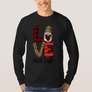 Leopard Plaid Gnome Heart LOVE Lunch Lady Valentin T-Shirt
