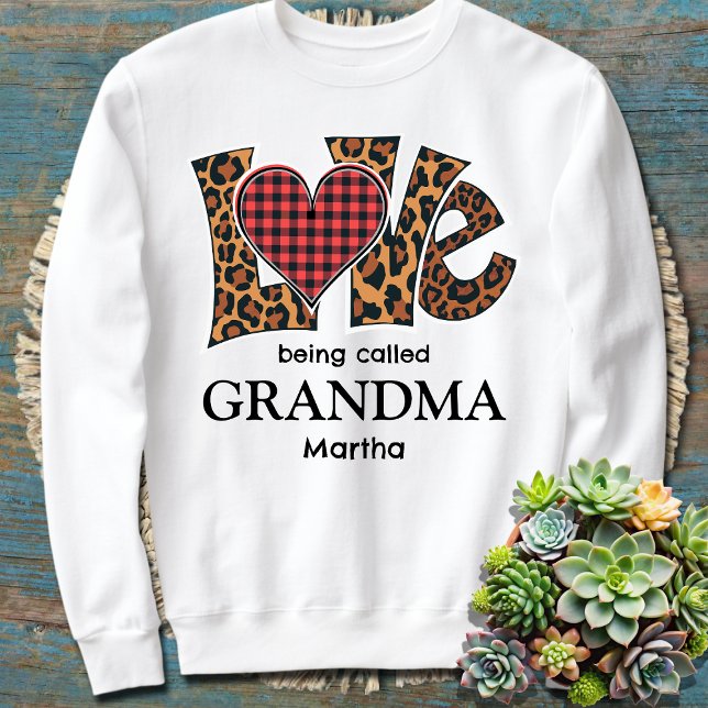 Leopard Plaid Love Being Called Grandma Sweatshirt (Creator Uploaded)