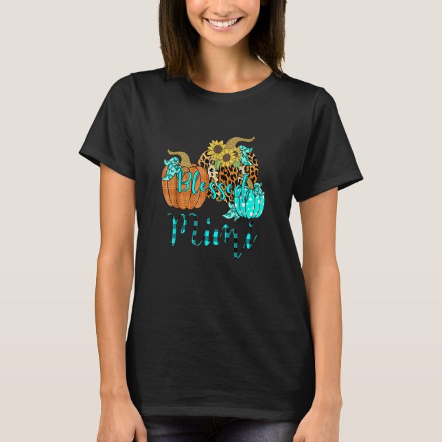 Leopard Plaid Pumpkin Blessed Mimi Thanksgiving Fa T-Shirt (Front)