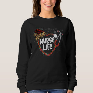 Leopard Plaid Santa Hat Nurse Life Stethoscope Chr Sweatshirt